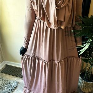 Brown tiered abaya with zippers and matching hijab